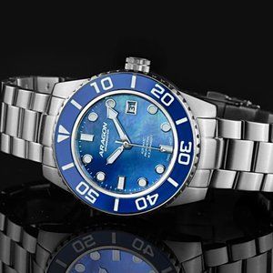 ARAGON Watch Swiss Automatic DiveMaster Sapphire Crystal & Bezel Mother of Pearl
